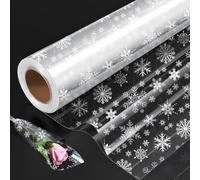 Folded Package Cellophane Wrap Roll Printed with Snowflake, Folded Clear 80cm x 30M Cellophane Wrapping for Hampers Birthday Mother's Day Cookies Gifts Easter Bundles Wrapping