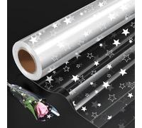 Folded Package Clear Cellophane Wrap Printed with Star, Folded 80cm x 30M Gift Wrapping Cellophane Roll for Hampers Birthday Mother's Day Cookies Gifts Easter Bundles Wrapping