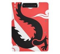 Folder Clipboard with Storage Black Dragon Red A4 Clipboard Folio Double Metal Clips Pen Holder Nursing Clip Board with Cover