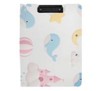 Folder Clipboard with Storage Cartoon Cute Blue Whale A4 Clipboard Padfolio Horizontal and Vertical Double Clips School Clip Board with Cover