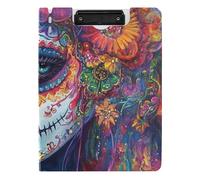 Folder Clipboard with Storage Dia De Los Muertos Mexican Sugar Skull Girl A4 Clipfolio Double Metal Clips Pen Holder Nursing Clip Board with Hard Cover