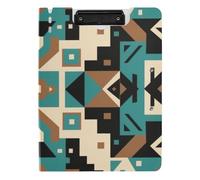 Folder Clipboard with Storage Ethnic Style Abstract Pattern Blue Brown A4 Clipboard Binderfolio Double Clips Pen Holder School Clip Board with Cover
