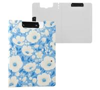 Folder Clipboard with Storage Flowers Pale Blue A4 Clipfolio Double Clips Pen Holder Office Clip Board with Cover