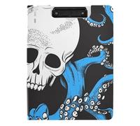 Folder Clipboard with Storage Halloween Black and White Skull Blue Animal sea A4 Clipboard Folio Binder Two Metal Clips Pen Holder School Clip Board with Hard Cover