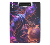 Folder Clipboard with Storage Hot-Blooded Purple Dreadlocks Basketball Player A4 Clipboard Folio Two Metal Clips Pen Holder Office Clip Board with Cover