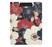 Folder Clipboard with Storage Japanese Style Floral A4 Clipboard Binderfolio Two Metal Clips Pen Holder School Clip Board with Cover