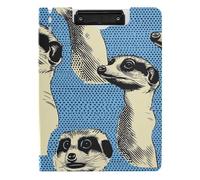 Folder Clipboard with Storage Meerkats Face Blue Sketch A4 Clipboard Folio Two Metal Clips Pen Holder Nursing Clip Board with Cover