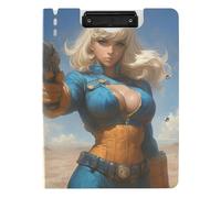 Folder Clipboard with Storage Mysterious Blonde Future Warrior A4 Clipboard Binder Horizontal and Vertical Double Clips Office Clip Board with Cover
