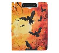 Folder Clipboard with Storage Nightmare Halloween Tree Crows Pumpkin A4 Clipboard Folio Binder Double Clips Pen Holder Office Clip Board with Cover