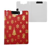 Folder Clipboard with Storage Red Gold Christmas Tree and Snowflake A4 Clipboard Folio Two Metal Clips Pen Holder Nursing Clip Board with Hard Cover