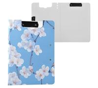 Folder Clipboard with Storage Sweet Cherry Blossom Blue A4 Clipboard with Binder Two Metal Clips Pen Holder School Clip Board with Hard Cover