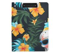 Folder Clipboard with Storage Tropical Flowers Skulls Summer A4 Clipfolio Two Metal Clips Pen Holder School Clip Board with Cover