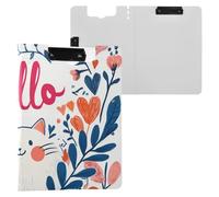 Folder Clipboard with Storage Valentines Day Tree Cat Hello A4 Clipboard with Padfolio Two Metal Clips Pen Holder School Clip Board with Cover