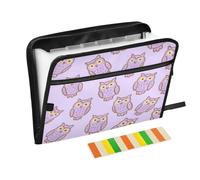 Folder Organizer with Pockets 13 Pockets A4 Letter Size with Zipper Closure for School Home Office Classroom Fake Glitter Sequins Owl Bird Purple organizador
