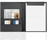 Folder， PU Leather Clipboard Office A4 Foldable File Clip Pad Business Card Conference with Pen Holder(Svart)
