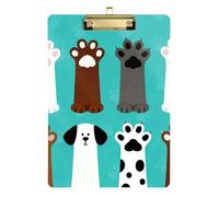 Folder with Clipboard A4 Size 12.5" x 9" Folder Clipboard with Low Profile Clip for Nurse Medical Contractor Dog Faces and Paws on Turquoise
