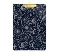 Folder with Clipboard A4 Size 12.5" x 9" Menu Clipboards with Low Profile Clip for Nurse Outdoor Sketching Celestial Art Nouveau Pattern