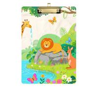 Folder with Clipboard A4 Size 12.5" x 9" Metal Clipboard Folder with Low Profile Clip for Hospital Classroom Jungle Animal Lion Kangaroo