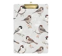 Folder with Clipboard A4 Size 12.5" x 9" Metal Clipboards with Low Profile Clip for Nursing Pharmacy Cute House Sparrow Birds