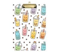 Folder with Clipboard A4 Size 12.5" x 9" Metal Clipboards with Low Profile Clip for Observation Recorder Medical Contractor Cute Bubble Tea White