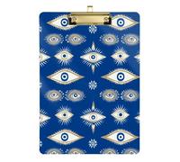Folder with Clipboard A4 Size 12.5" x 9" Metal Clipboards with Low Profile Clip for Volleyball Coaches Outdoor Sketching Evil Eye Magic Blue