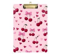 Folder with Clipboard A4 Size 12.5" x 9" Thick Clipboard with Low Profile Clip for Student Teacher Office Document Organizer Cherries and Hearts Bows