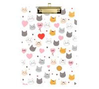 Folder with Clipboard A4 Size 12.5" x 9" Thick Clipboard with Low Profile Clip for Truck Driver Elementary Cute Cat with Hearts
