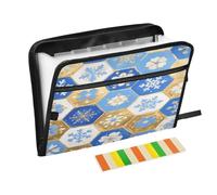 Folder with Pockets 13 Pockets A4 Letter Size with Zipper Closure for Paperwork Merry Christmas Blue Gold Snowflakes organizador