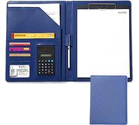 Folder， Writing Pad Business PU with Calculator Faux Leather Storage Clipboard for Conference Documents Work(Blue)