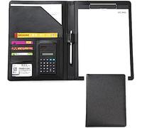 Folder， Writing Pad Business PU with Calculator Faux Leather Storage Clipboard for Conference Documents Work(Svart)