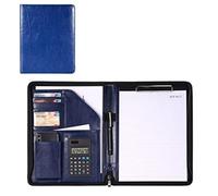 folders A4 Leather Folder with Zipper Zippered Portfolio with Clipboard Suitable for Birthday Gift documents(Blu)