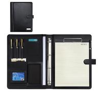 folders A4 PU Leather Portfolio Holder Ring File Document Case with Removable Binder Clipboard Multi Pocket documents