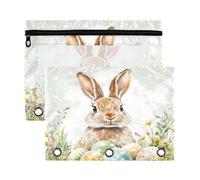 folders for Binder with Clear Window Green Rabbit Bunny Eggs Easter Scenario Big Capacity Pocket folders for 3 Office Supplies 2 PCS