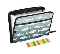 Folders for Documents 13 Pockets A4 Letter Size with Zipper Closure for Business Under Sea Animal Fish Whale Dark Blue Stripe expando