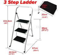 Home Vida 3 Step Ladder - Heavy Duty Steel Folding Step Ladder with Anti Slip feet and Wide Steps, Space Saving,150kg Max Load, Home/Kitchen/DIY/Garden Use, White