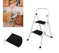 Folding 2 Step Ladder with Anti-Slip Tread Mats, Heavy Duty Steel, 150KG Capacity, Safety & Sturdy Portable Steps, for Home, Kitchen, Garage
