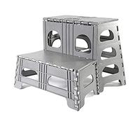 Folding 2-Step Stool | Strong, Foldable, Lightweight & Space Saving Non Slip Step Stool | Manoeuvrable & Suitable in All Floor Surfaces | Supports up to 21.5 stone (136kg) | Size: H45xW51xD53cm
