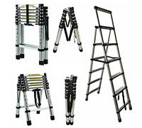 Folding 2M +2.3M A-Frame Aluminum Extension Ladder Telescopic Aluminum Foldable StepLadders Portable Step Ladder Extension for Home Garden Office Garage (6+7 Step)