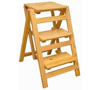 Folding 3-Step Ladder Chair, Multi-Functional Wooden Stool, with 4 Convertible Seats, Compact and Portable Footstool for Home and Office Use