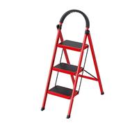 Folding 3 Step Ladder, Durable Steel, Non-Slip Feet and Steps Support 150 KG Capacity, Lightweight, Easy to Store, Ideal for DIY, Decorating, Home Use and RV Outdoor Work (Red)