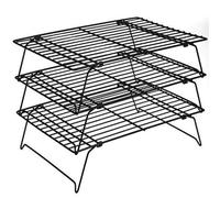 Folding 3-Tier Cooling Rack for Baking, Wire Nonstick Cookie Cake Cool Mesh Holder, Steel, Black