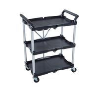 Folding 3 Tier Trolley Cart, Aluminium Frame, PP Plastic Trays, 4 Swivel Wheels & Brakes, Flat-Fold Design, 70kg Capacity, Indoor Outdoor Use, Toy Craft Garden Tool Storage, BBQ Bar Serving, Tea Cart