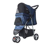 Folding 3-Wheeled Pet Car Lightweight Dog Trolley Animal Carrier Pushchairs Front Wheel 360° Rotation (Blue)
