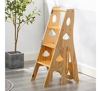 Folding 4-Step Indoor Climbing Stool - Portable Wooden Ladder for Kitchen, Shoe Bench & Flower Rack - Compact Stepladder, Small Foot Stool, Versatile Stairs Chair