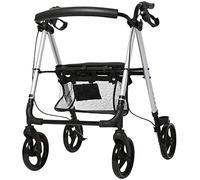 Folding 4 Wheels Elderly Walker Trolley with Seat,Bariatric Rollator,Lockable Brakes,Adjustable Height Transport Rest Chair Shopping Sharing
