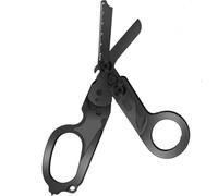 Folding 6-in-1 Utility Trauma Shears, Stainless Steel Pocket Rescue Scissors with Strap Cutter, Ruler, Ring-Style Cutter and Glass Breaker (Black Titanium Plated Scissors)