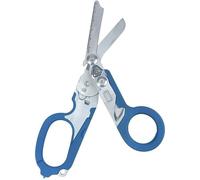 Folding 6-in-1 Utility Trauma Shears, Stainless Steel Pocket Rescue Scissors with Strap Cutter, Ruler, Ring-Style Cutter and Glass Breaker (Blue Scissors)