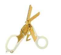 Folding 6-in-1 Utility Trauma Shears, Stainless Steel Pocket Rescue Scissors with Strap Cutter, Ruler, Ring-Style Cutter and Glass Breaker (Luminous Gold Scissors)