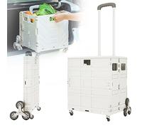 Folding 75L Cart Box with Secure Lid 360° Wheels Stair Climber and Telescopic Handle Lightweight 50KG Capacity for Travel Camping and Storage Ideal for 50L Grocery Shopping