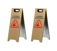 Folding A-Frame Cleaning Sign, Heavy Duty Stainless Steel "Cleaning In Progress" Warning Sign with Comfortable Handle, Portable Safety Sign for Commercial & Public Spaces golden